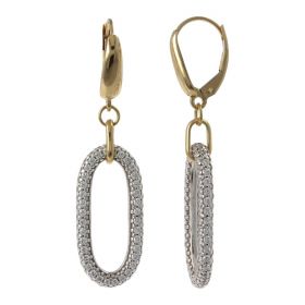 Yellow and white gold paperclip earrings with cubic zirconia | Gioiello Italiano