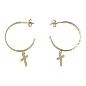 Semi-circle earrings with cross pendant in yellow gold | Gioiello Italiano