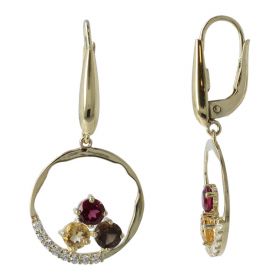 Yellow gold earrings with natural stones and cubic zircons | Gioiello Italiano