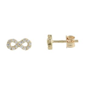 Small yellow gold infinity earrings with cubic zirconia | Gioiello Italiano