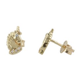 Unicorn earrings in yellow gold and cubic zirconia | Gioiello Italiano