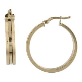 Polished and satin-finished hoop earrings in yellow gold | Gioiello Italiano