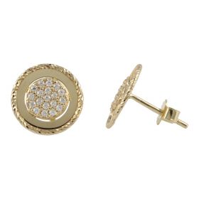 Yellow gold disc earrings with white zircons | Gioiello Italiano