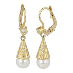 Kegelförmige Ohrringe aus 14-karätigem Gold mit Perlen und Kubikzirconen | Gioiello Italiano