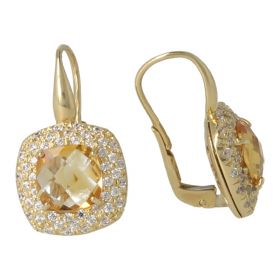Yellow gold earrings with citrine and cubic zirconia pave | Gioiello Italiano