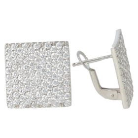 14kt white gold square earrings with cubic zirconia pave | Gioiello Italiano