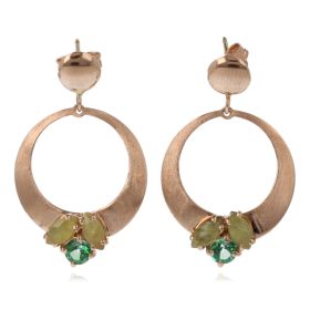 14K rose gold round earrings with natural stones | Gioiello Italiano