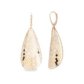 Drop earrings with hexagonal weave in 14kt gold | Gioiello Italiano