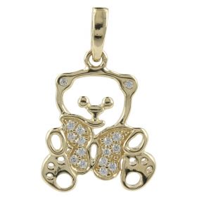"Butterfly and Teddy Bear" pendant in 14kt gold with zircons | Gioiello Italiano