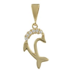 Dolphin pendant in 14kt gold with zircons | Gioiello Italiano
