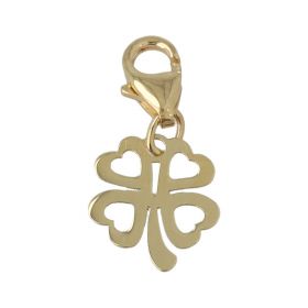 Charm "Four-leaf clover and hearts" in yellow gold and snap hook | Gioiello Italiano