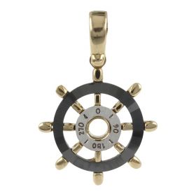 Yellow and white gold rudder pendant with black ceramic | Gioiello Italiano