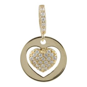 Round heart pendant in yellow gold with cubic zirconia | Gioiello Italiano
