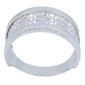 Men's band ring with flowers in 18kt white gold | Gioiello Italiano