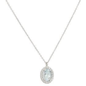 White gold necklace with diamonds and oval aquamarine | Gioiello Italiano
