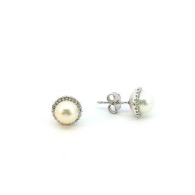 Silberne Ohrringe mit Perle und weißem Zirkoniumdioxid | Gioiello Italiano