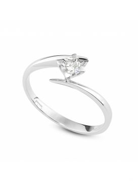 18kt white gold solitaire contrarié ring with diamond | Gioiello Italiano