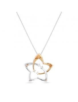 Star necklace in 18kt white and pink gold with diamonds | Gioiello Italiano