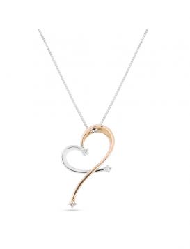 18kt white and rose gold heart necklace with three diamonds | Gioiello Italiano