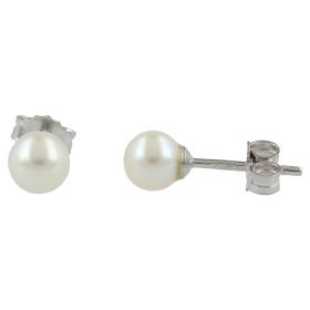 Orecchini a bottone in oro bianco 18kt con perle coltivate | Gioiello Italiano