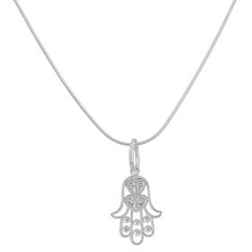 Rhodium-plated silver "Hamsa" necklace | Gioiello Italiano
