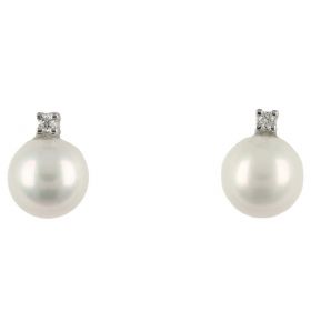 Earrings with diamonds 0.03ct and cultured pearls in 18kt white gold | Gioiello Italiano