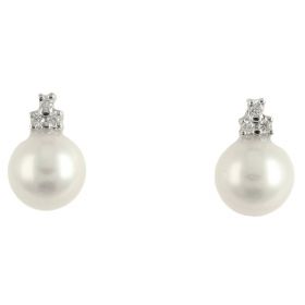 Earrings in 18kt white gold with diamonds 0.06ct and river pearls | Gioiello Italiano