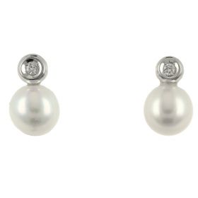 18kt white gold earrings with natural pearls and diamonds 0.04ct | Gioiello Italiano