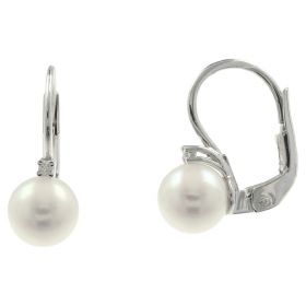 Earrings in 18kt white gold with diamonds 0.02ct and natural pearls | Gioiello Italiano