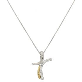 Necklace with cross in 18kt white and yellow gold and diamonds 0.06ct | Gioiello Italiano