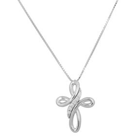 Necklace with cross in 18kt white gold and diamonds 0.033ct | Gioiello Italiano