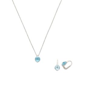 14K white gold necklace and earrings with blue topaz | Gioiello Italiano
