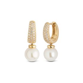 14kt gold earrings with pearl and cubic zirconia pave, available in two colors | Gioiello Italiano