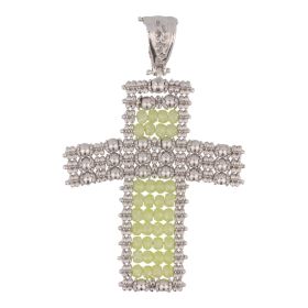 Silver cross pendant with colored glass beads-Verde | Gioiello Italiano