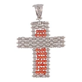 Silver cross pendant with colored glass beads | Gioiello Italiano