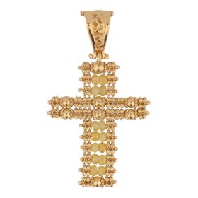 Gold-plated silver cross pendant with colored glass beads-Giallo | Gioiello Italiano