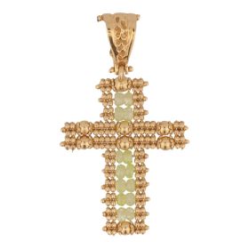 Pendente a croce in argento placcato oro con perline colorate-Verde | Gioiello Italiano