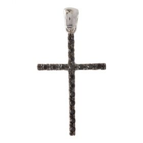 Pendente a croce in oro bianco con pavé di zirconi neri | Gioiello Italiano