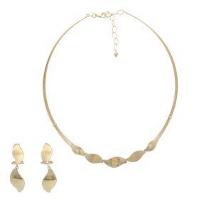 Parure with leaves in polished and satin-finished 14kt yellow gold | Gioiello Italiano