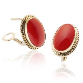 Yellow gold earrings with red coral paste | Gioiello Italiano