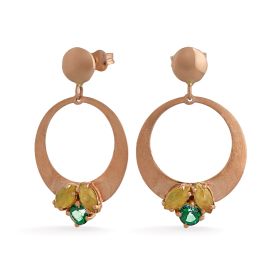 14K rose gold round earrings with natural stones | Gioiello Italiano