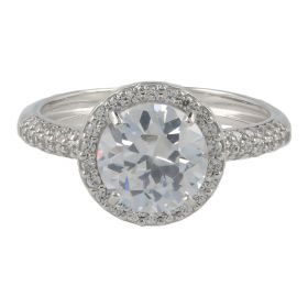 18kt white gold ring with large central cubic zirconia | Gioiello Italiano