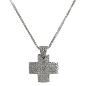 White gold cross necklace with cubic zirconia pavé | Gioiello Italiano