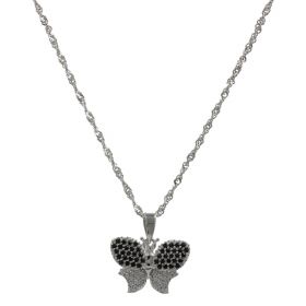 Collana con farfalla in oro bianco 18kt e zirconi | Gioiello Italiano
