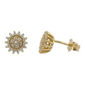 18kt yellow gold button earrings with cubic zircons | Gioiello Italiano