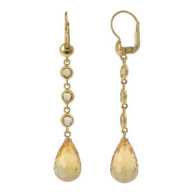 18kt yellow gold pendant earrings with citrine quartz | Gioiello Italiano