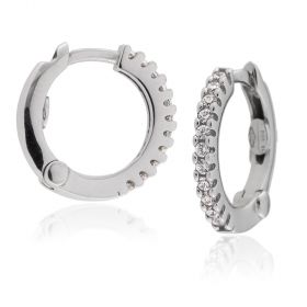 18kt white gold hoop earrings with cubic zirconia | Gioiello Italiano