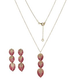 "Three Leaves" set in yellow gold with enamel and glitter | Gioiello Italiano