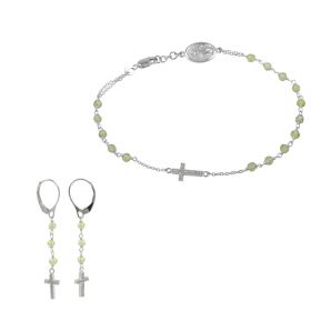 Parure rosario in oro bianco con zirconi e pietre verdi | Gioiello Italiano