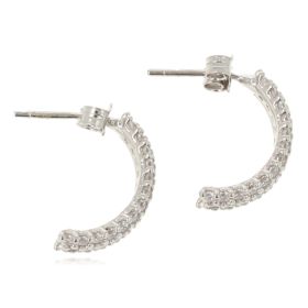 18kt white gold semicircle earrings with cubic zirconia | Gioiello Italiano